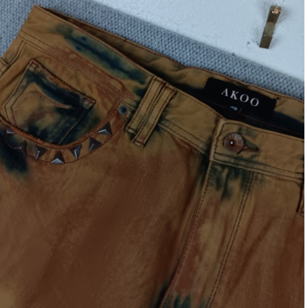 Akoo‎ Jeans Mens 38X34 Brown Tie Dye Distressed Studded Big Oak Fit Studded Y2K - Picture 6 of 15